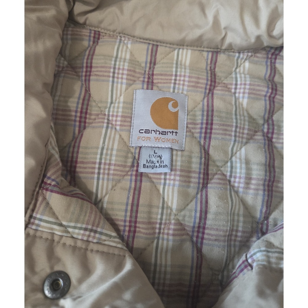 Carhartt For Women Quilted Jacket Beige Tan L Large Snap Front Plaid Lined... - Picture 2 of 12